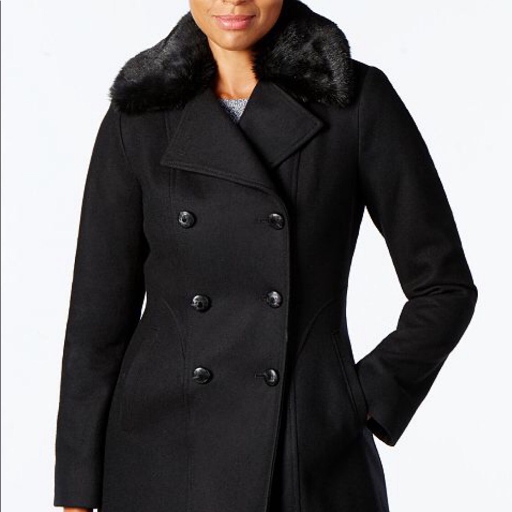 INC Faux-Fur-Collar Wool-Blend Peacoat